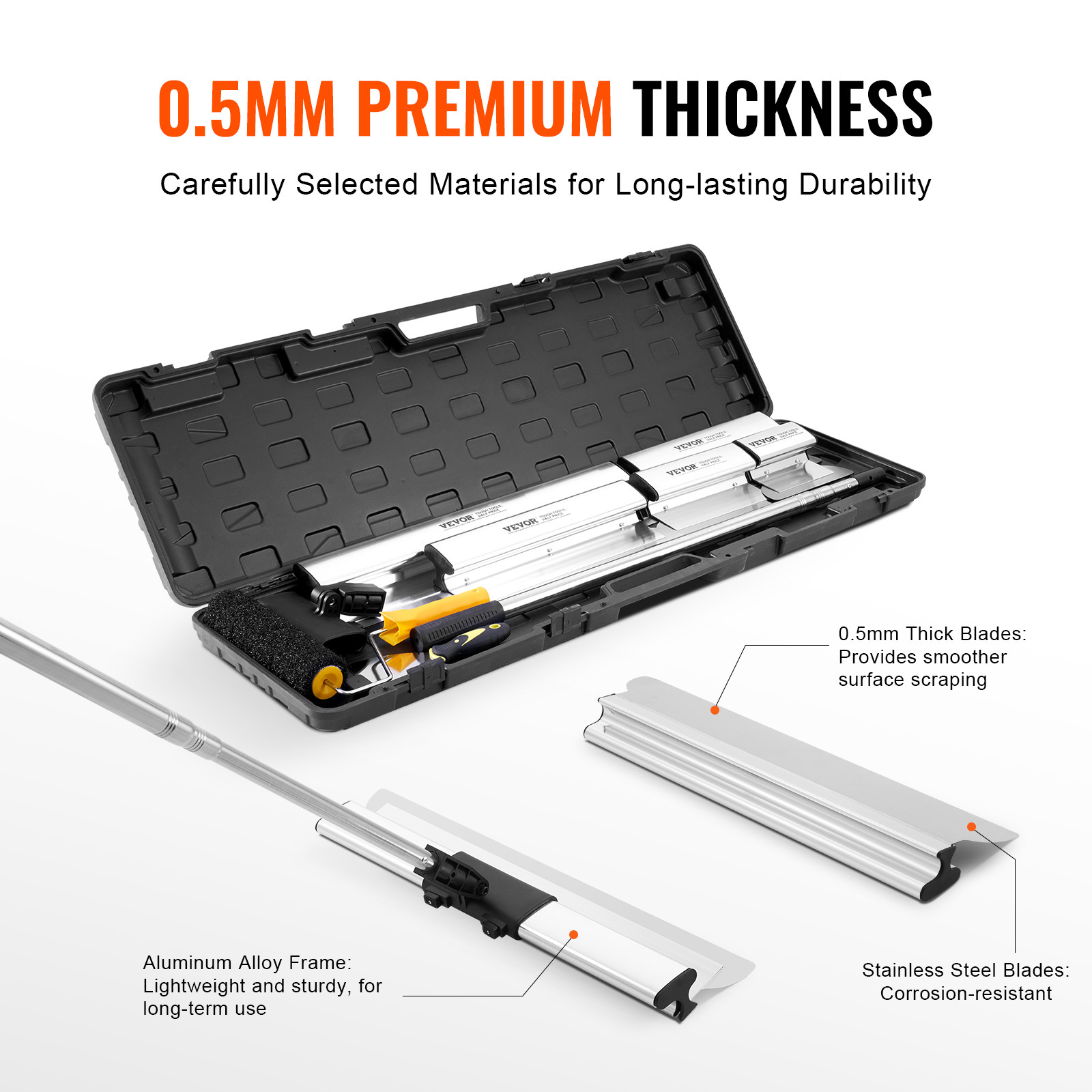 VEVOR Drywall Skimming Blade Set Knife Combo 7/10/14/16/24in + 34-81.6 in Handle