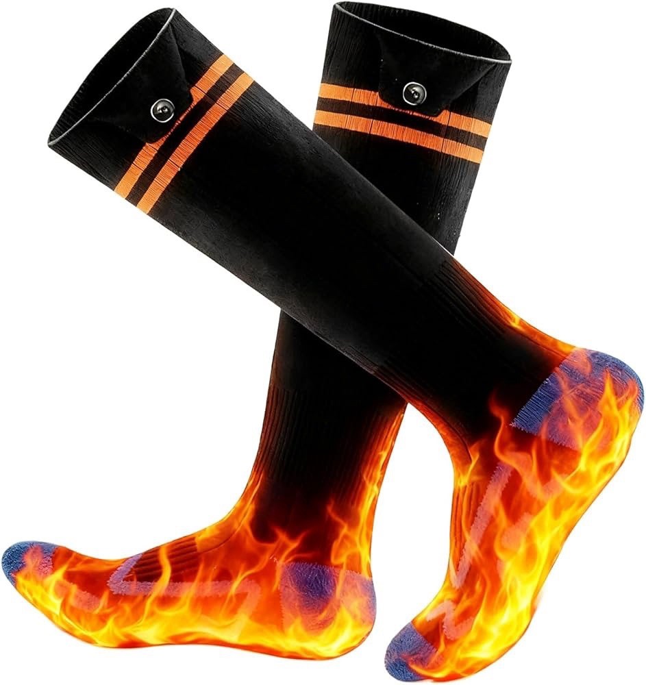 (One Size)Electric Heated Socks 5000mAh Rechargeable 4 Heat Settings for Outdoor