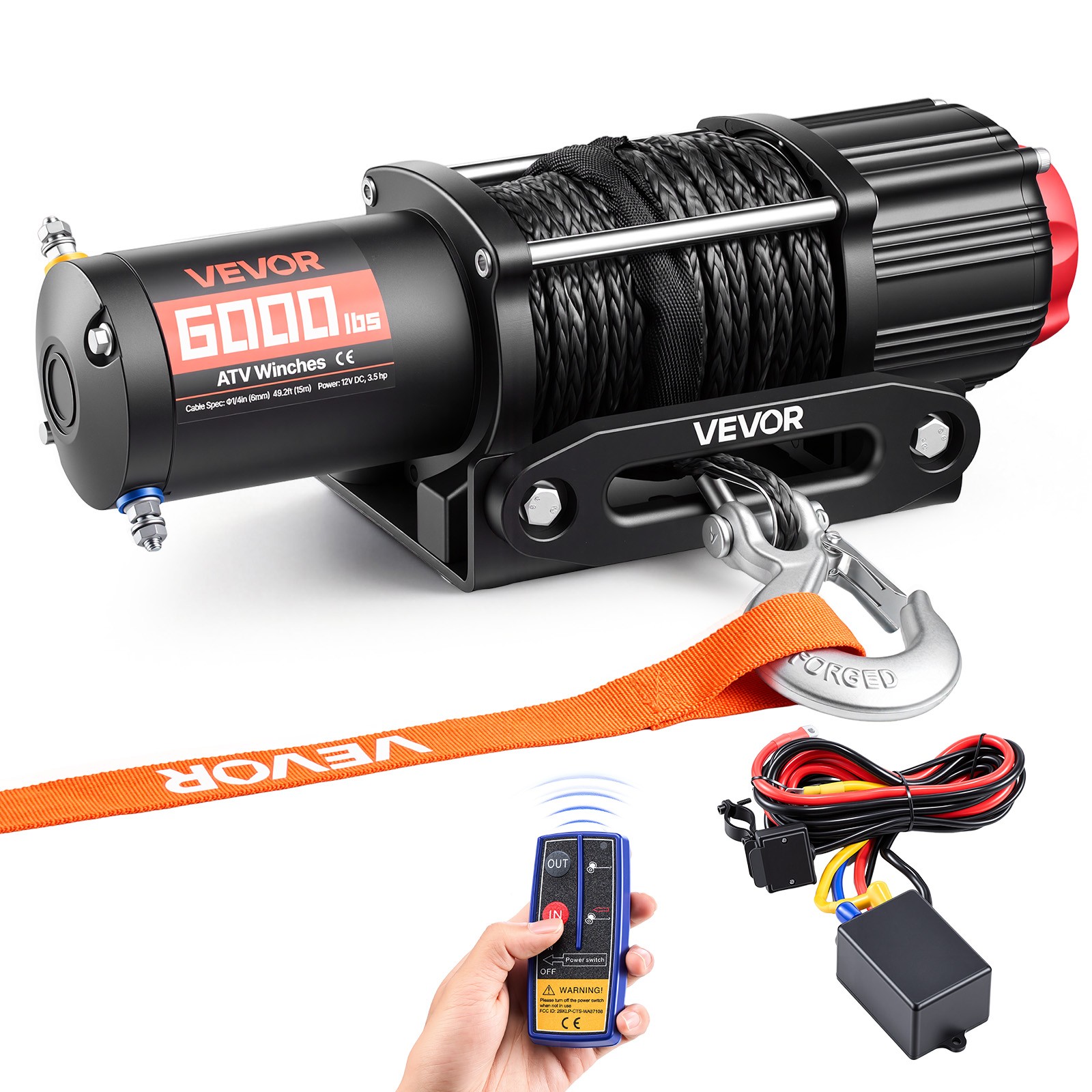 VEVOR 6000 lbs Electric Winch ATV UTV 12V Synthetic Rope Wireless Remote Control