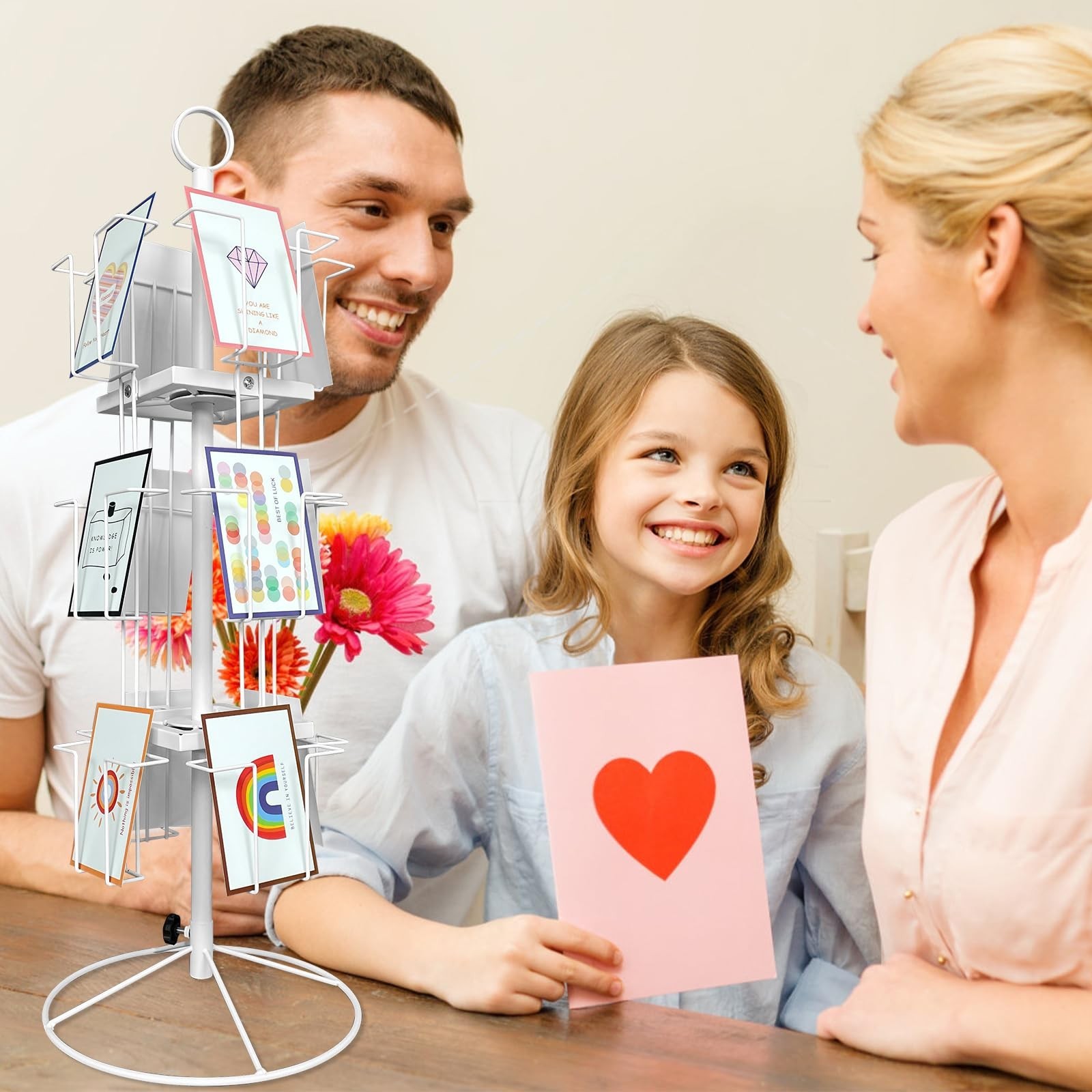 TONGMO Rotating Greeting Card Stand - 12-Pocket Rotating Countertop with Clea...