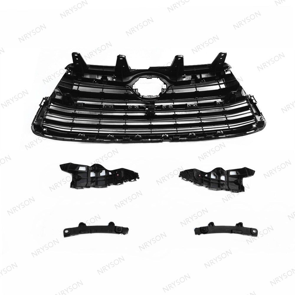 4 Bumper Retainer + Front Upper Chrome Gray Grille For Highlander 2014 2015 2016