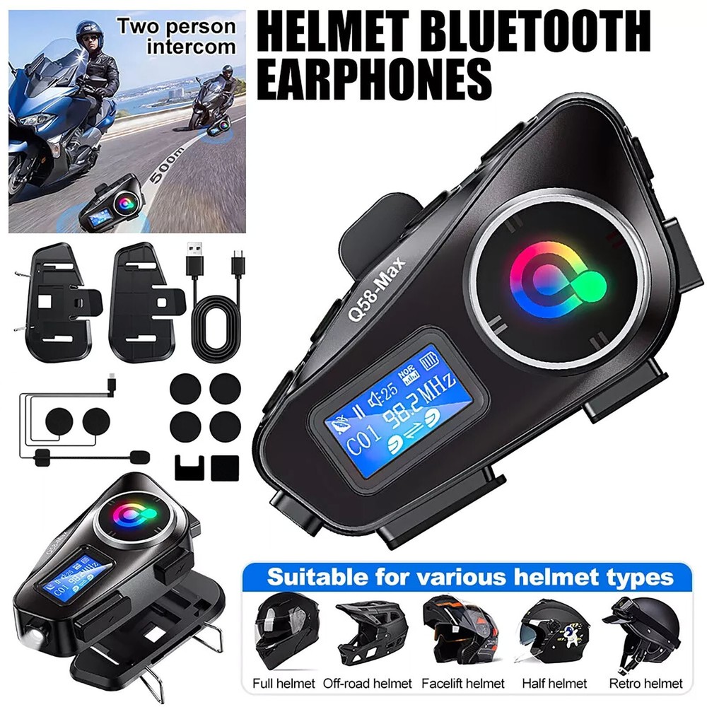 Motorcycle Intercom Helmet double back clip Bluetooth Headset LCD Waterproof