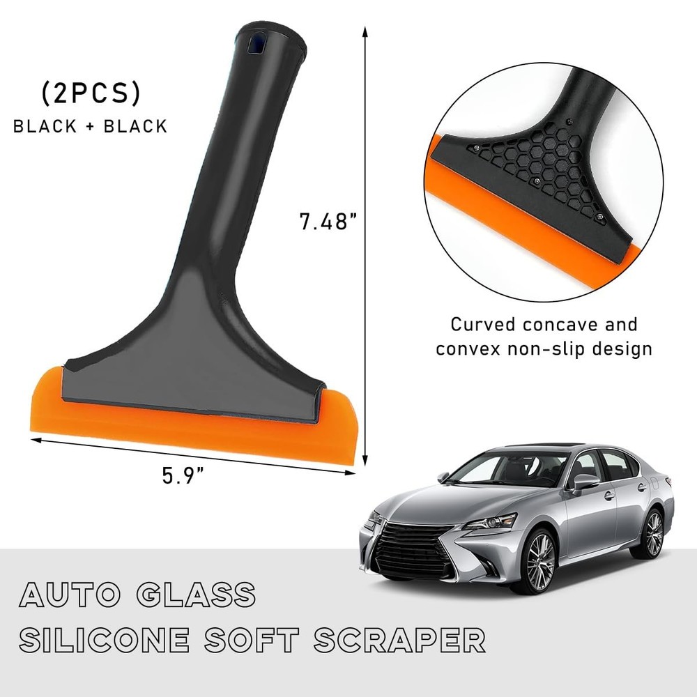 Ohleats 2PCS Small Silicone Window Squeegee, Auto Windshield Black+black
