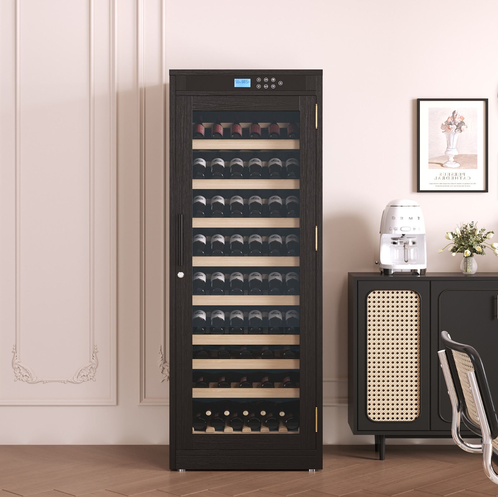 10.6 ft3 Intelligent Temperature-Controlled Multi-Tiered Wood Wine Cabinet