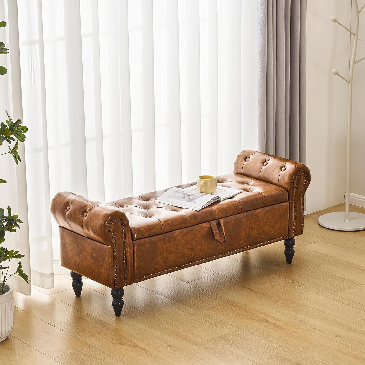 Furnimart Storage Bedroom Bench for End of Bed,Faux Leather Upholstered Ottoman