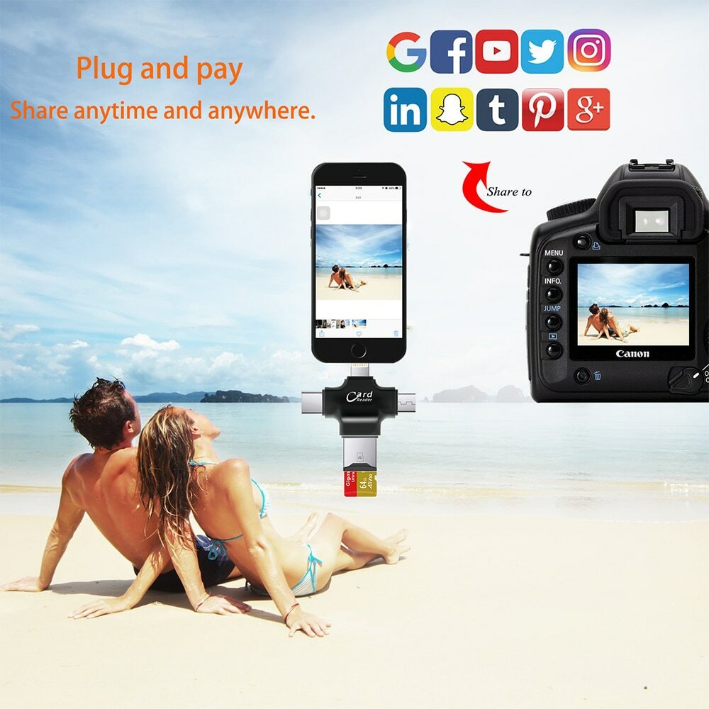 4 in 1 OTG Type C Micro USB Adapter TF SD Card Reader for Android iphone Samsung