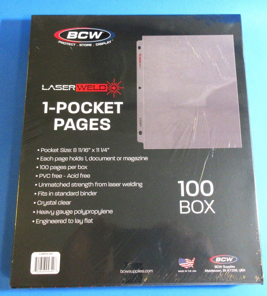 100 LASERWELD 1-POCKET 8½" x 11" DOCUMENT PAGES,FITS 3-RING BINDER-CRYSTAL CLEAR