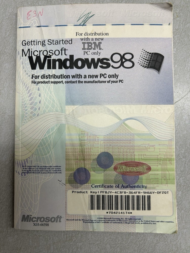 Microsoft Windows 98 Manual + Key Book