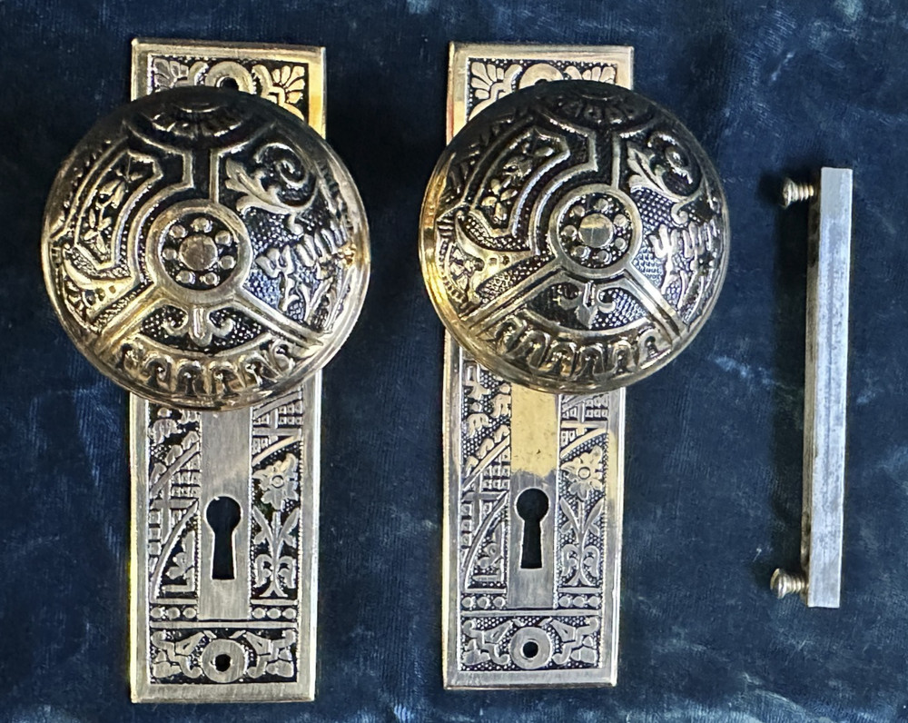 Antique Victorian Ornate Corbin Ceylon Passage Set Door Knobs  & Backplates
