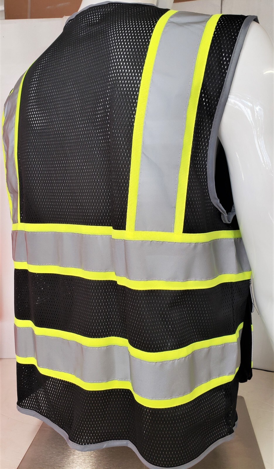 Hi Visibility Reflective Black Safety Vest, New, Sizes S-2XL
