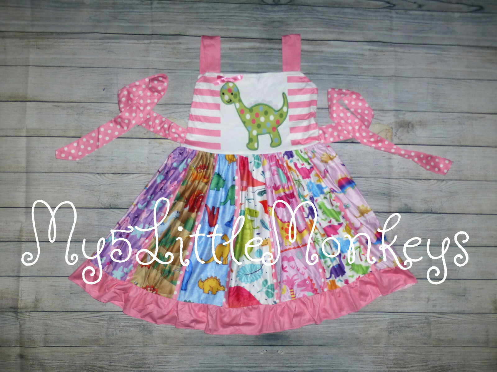 NEW Boutique Dinosaur Girls Sleeveless Panel Twirl Dress