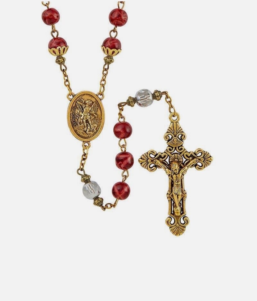 Heart on Fire Collection Padre Pio, St Michael Rosary Catholic Beads San Miguel