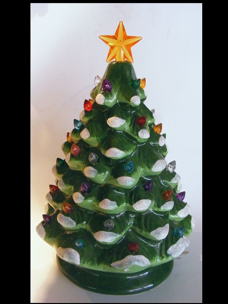 Ceramic 8" Tabletop Christmas Tree Multi-Color Lights Battery Operated