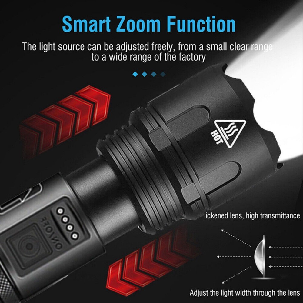 LED Flashlight Super Bright Rechargeable Work Lights Retractable Zoom Waterproof