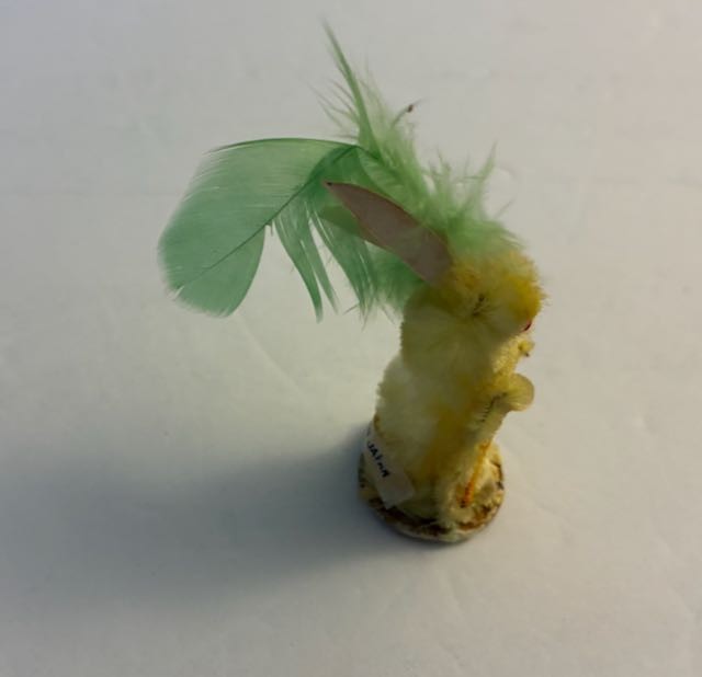 Vintage Set of 3 Chenille Yellow Easter Bunny Rabbits w/Carrot & Feathers Japan