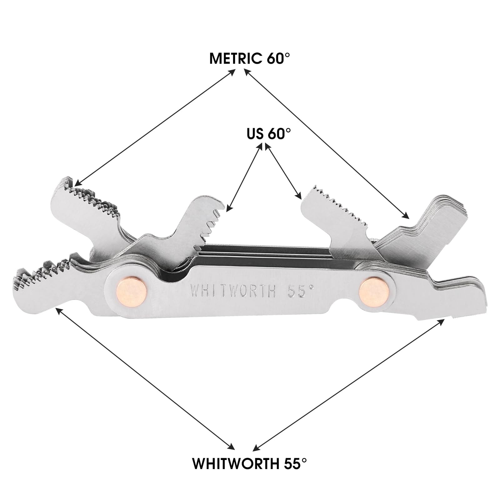 Professional Thread Gauge, 3-in-1 Thread Pitch Gauge: Metric 60°, Whitworth 5...