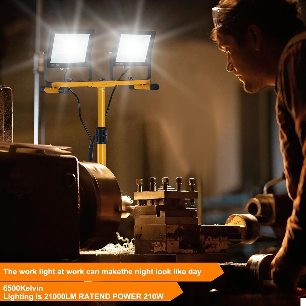 LED Work Lights with Stand, 21000 Lumen, 2-Head Adjustable Work Light
