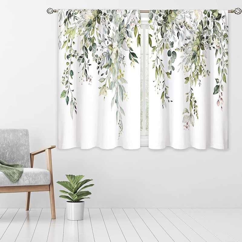 Leaf Kitchen Curtains Light Filtering Polyester Drapes Rustic Home Decor Panels