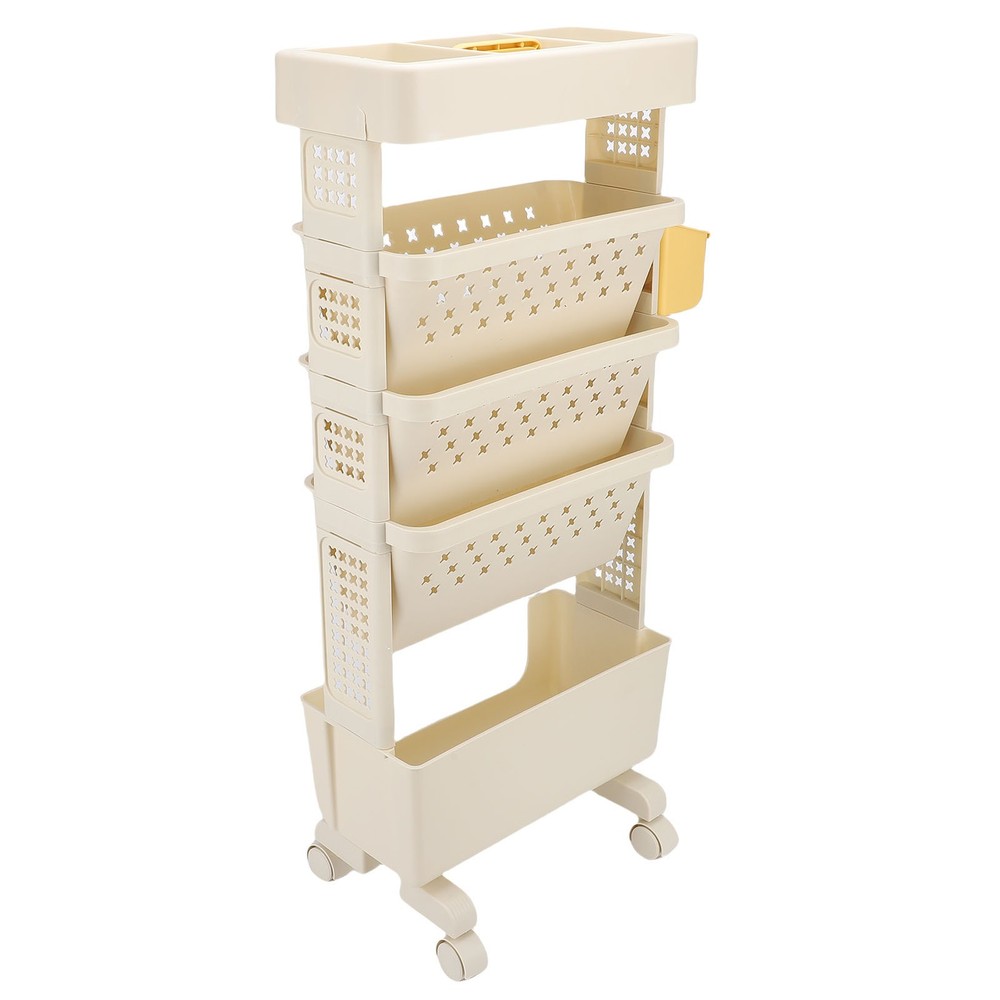 Rolling Book Cart 5 Tier PP Multi-Functional Movable Storage Book Rack White