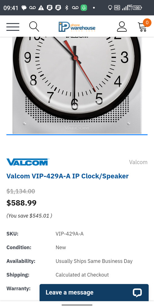Valcom VIP -429A-A IP Talkback Speaker  with Analog Clock (vipa16a)