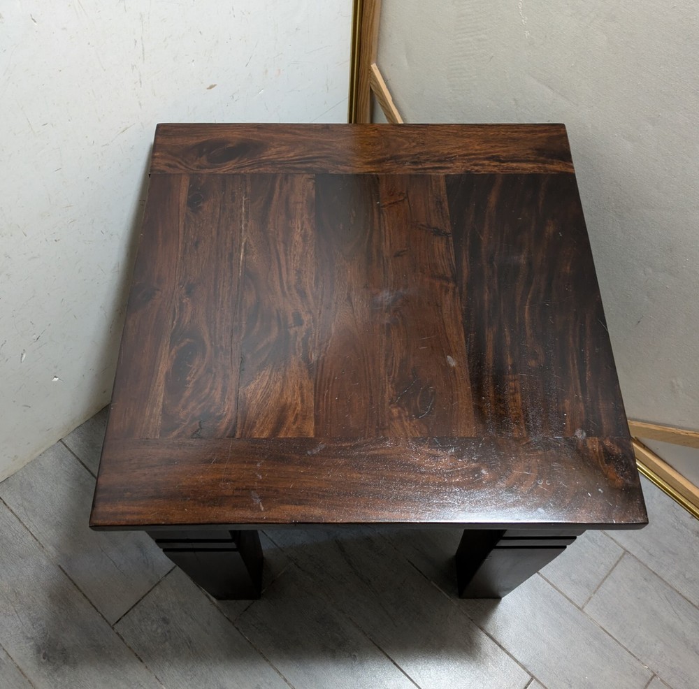 Vintage Heavy Rustic Solid Wood Asian Oriental Brutalist Side End Table W72