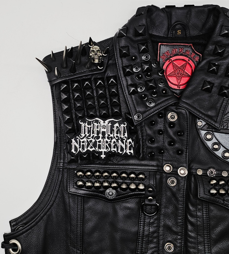 IMPALED NAZARENE WHITE LOGO SHAPED BORDER EMBROIDERED PATCH