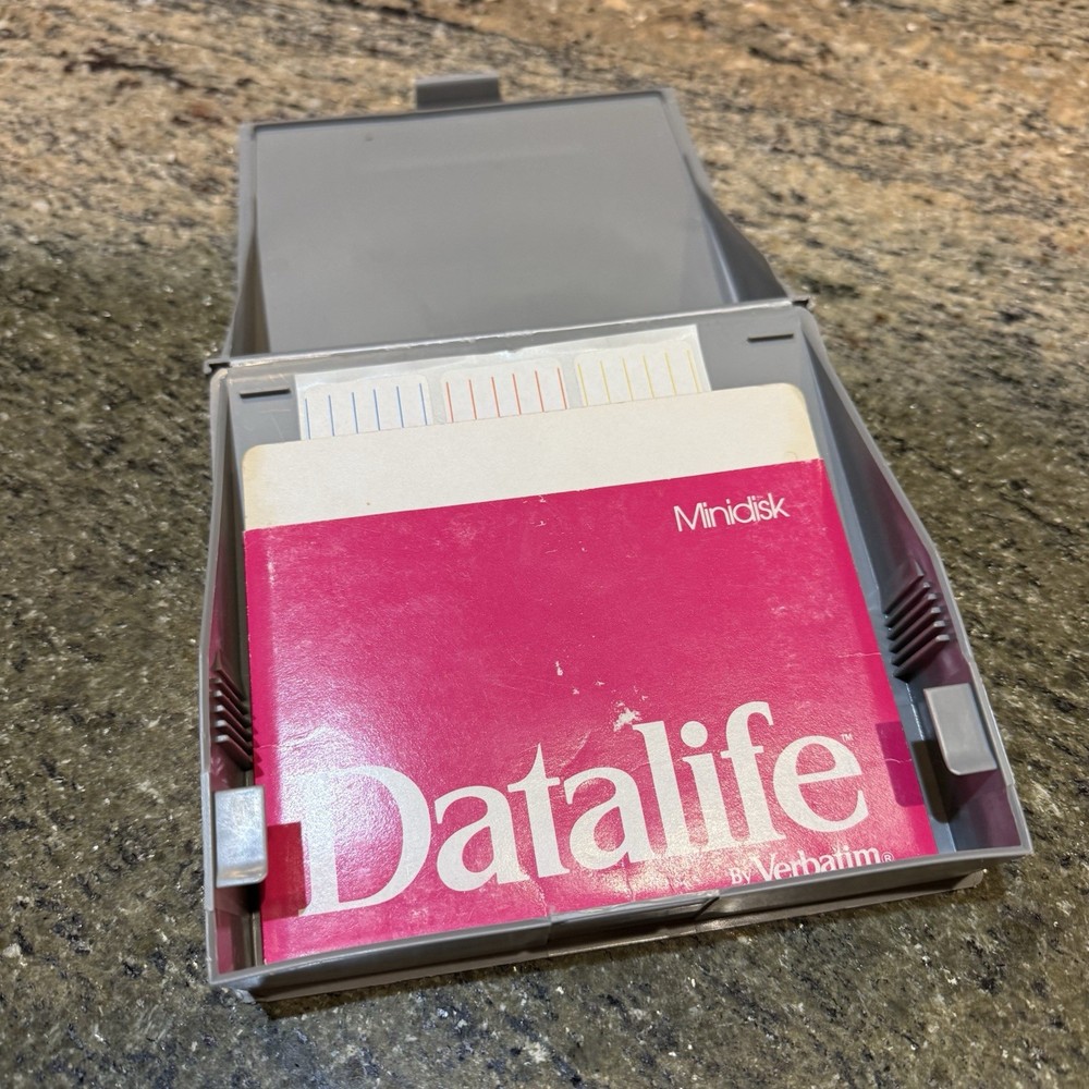 Vintage Datalife Verbatim 5.25” Floppy Disk Storage Case Empty + Labels .