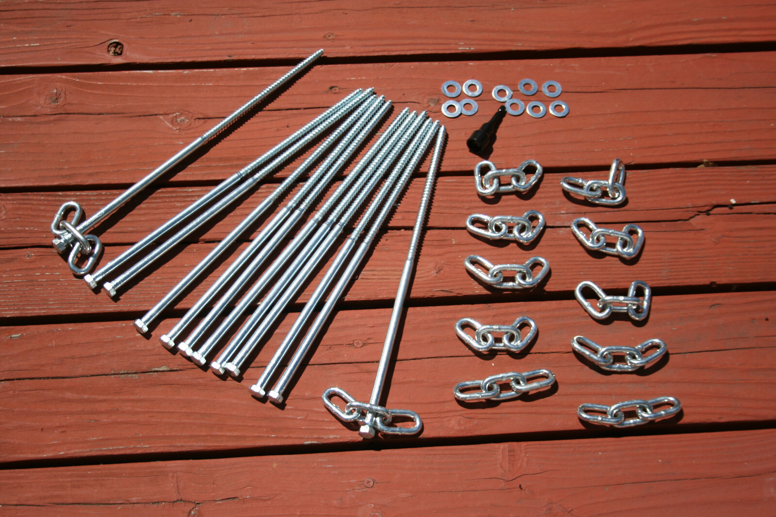 12 pc Lag Screws 3/8 x 14 Tent Stakes Festival Kit With Chain Links Burningman