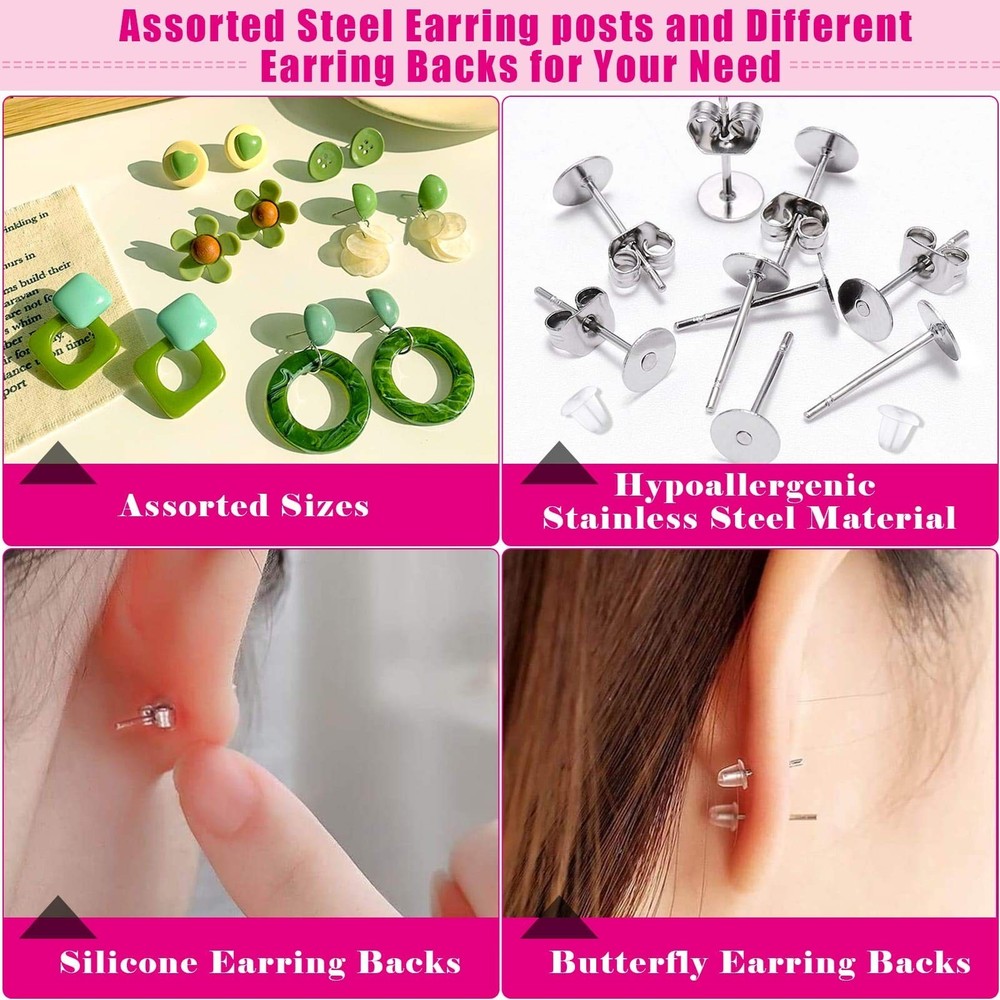 Earring Posts and Backs, Flasoo 700Pcs Stud Earring Making Kit with 300Pcs St...