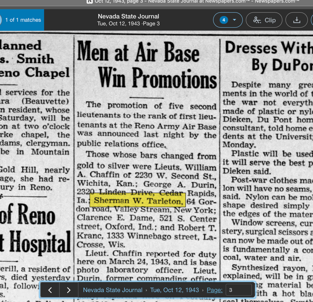 Rare Antique American WWII Notice Classification Capt. Sherman Tarleton! US!