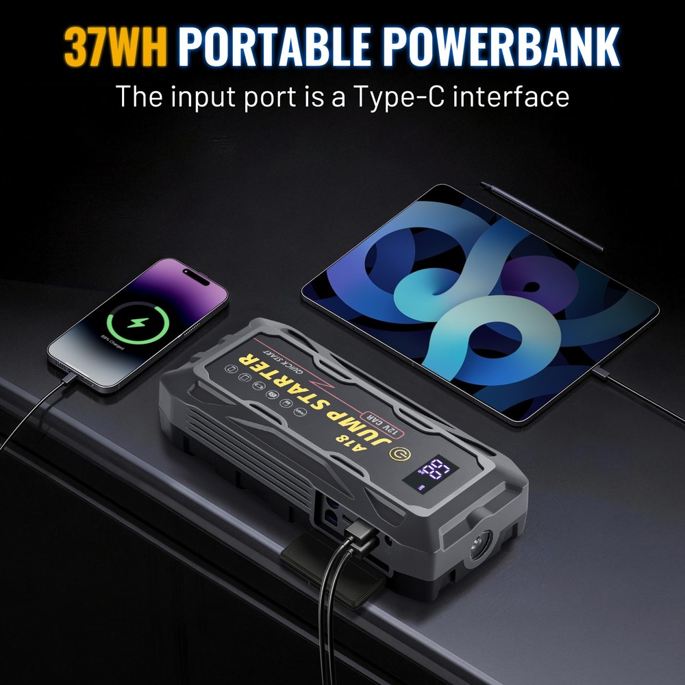 3000A 10000mAh Multi-Function Car Jump Starter LED Emergency Light for Outdoor