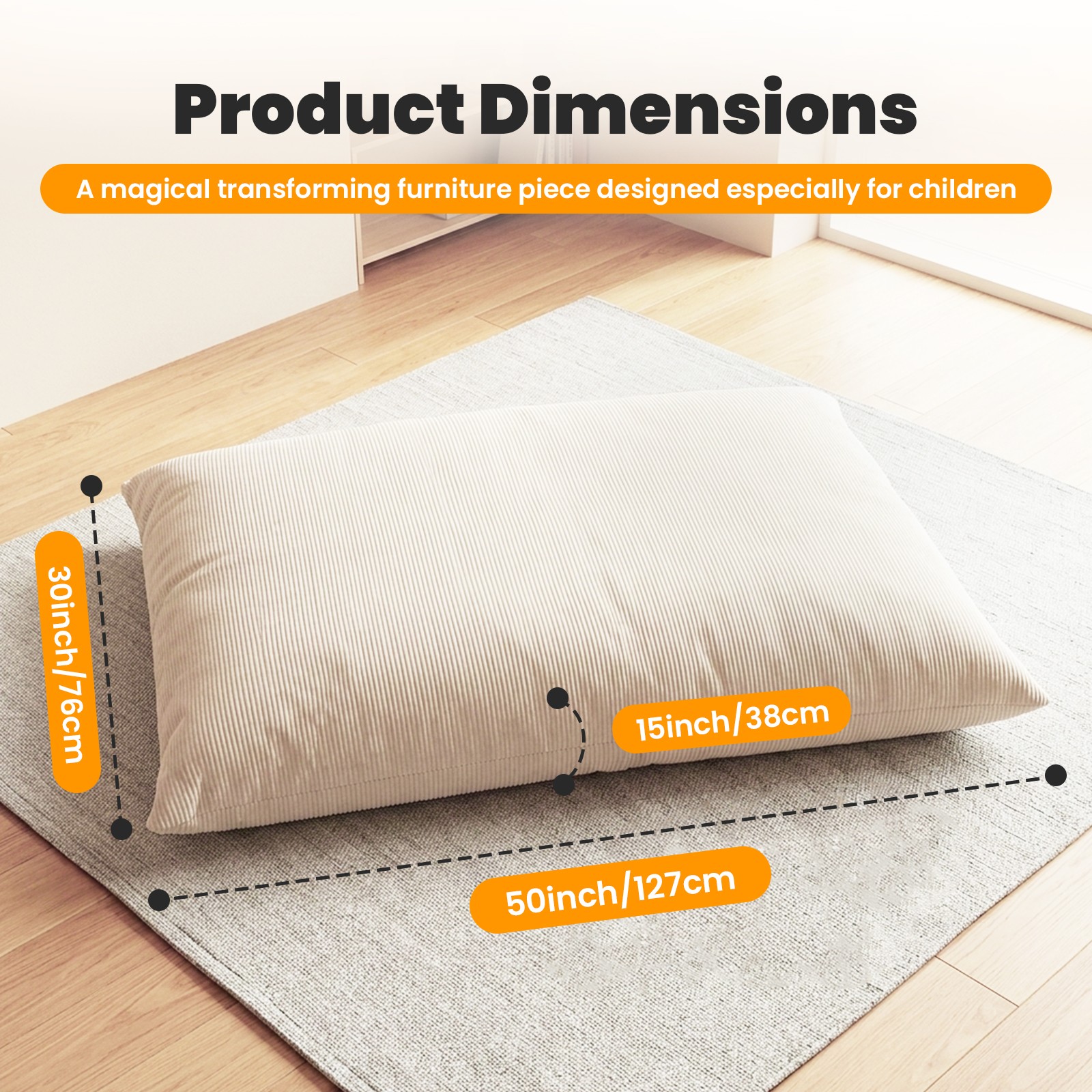 30x50 in Sponge Compression Sofa Chair Convertible Bean Bag w/ Cushion Washable