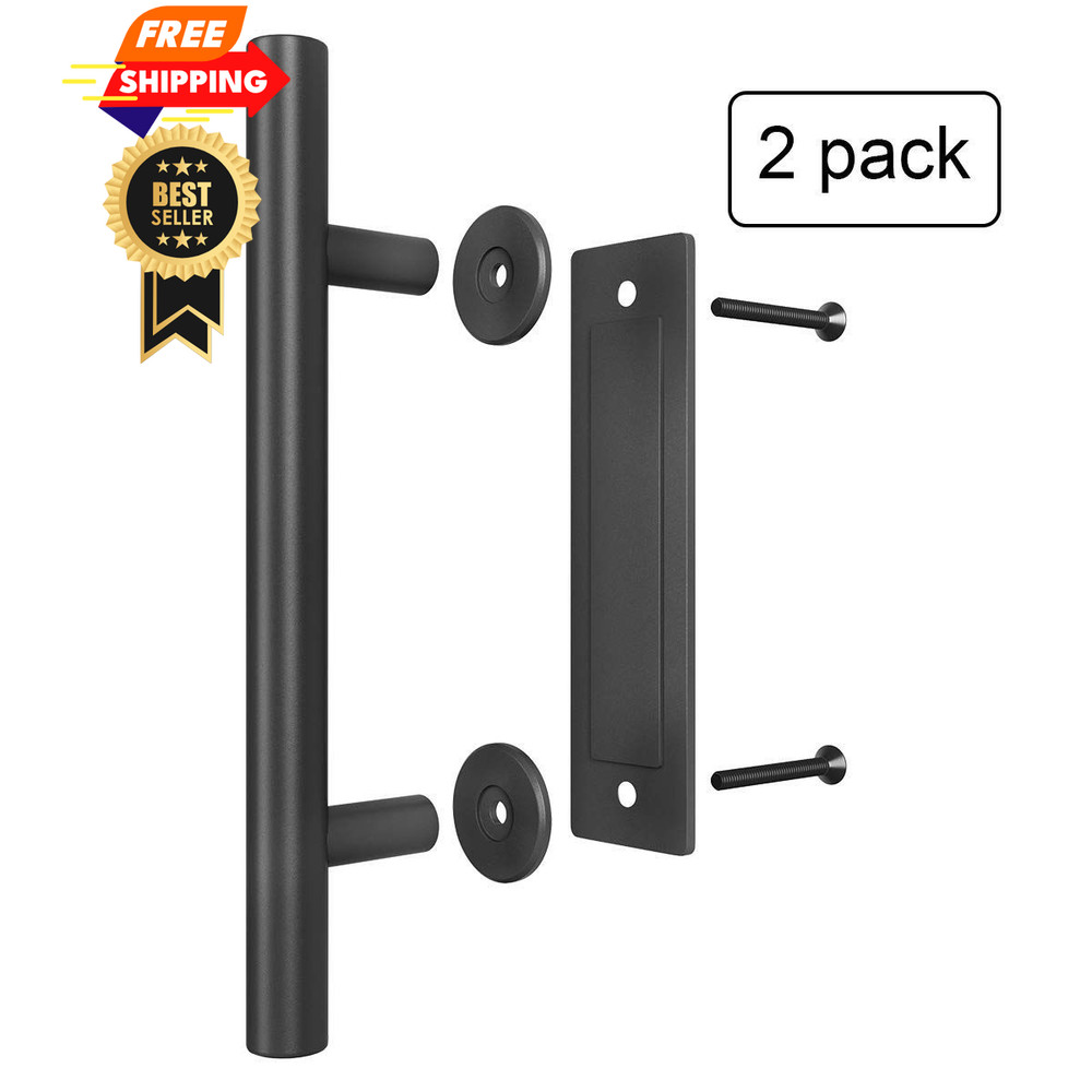 SMARTSTANDARD 2PCS 12" Pull and Flush Barn Door Handle Set, 12 Inch, Black