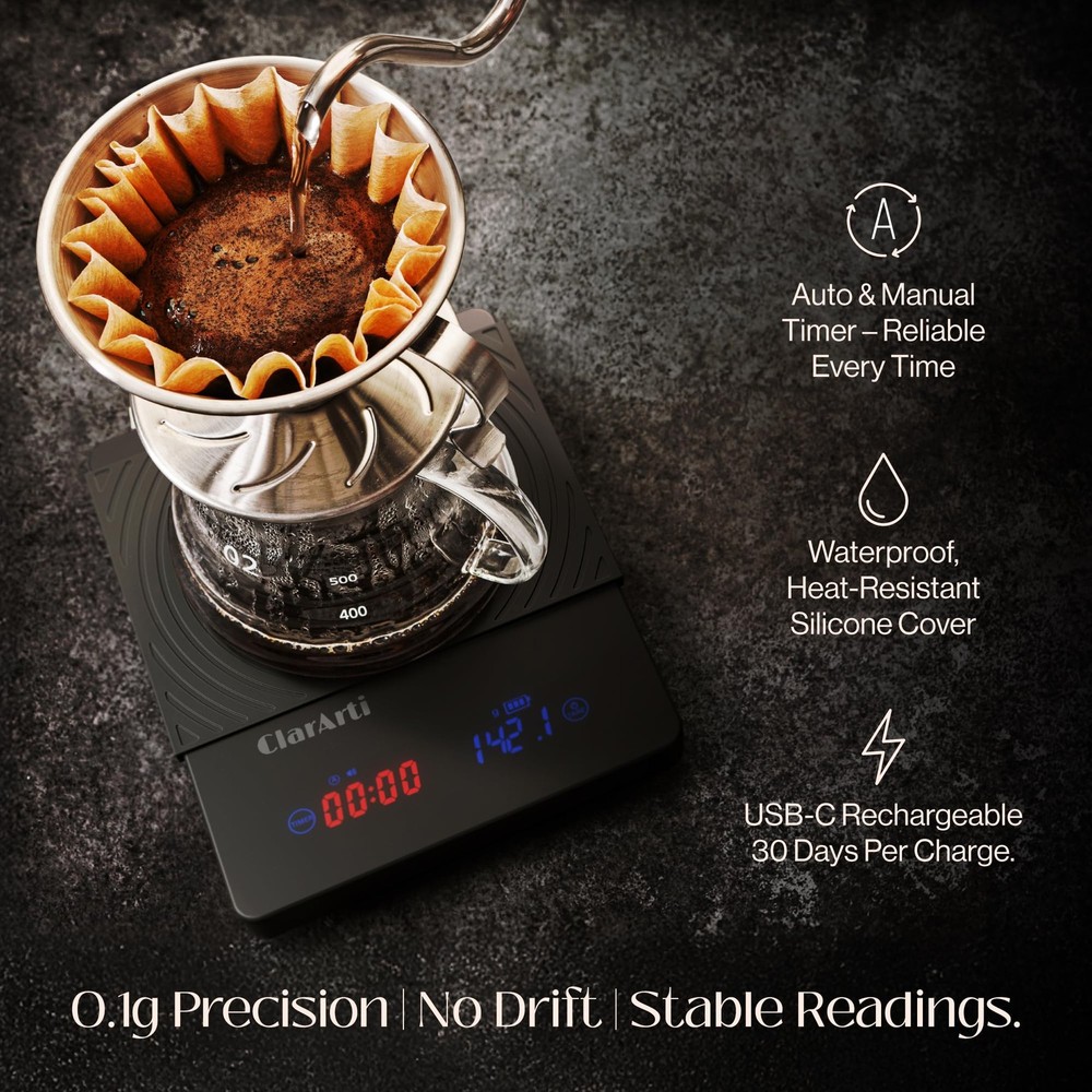 Coffee Scale Timer Fast Stable Auto Manual WaterResistant Digital 0.1g Accuracy