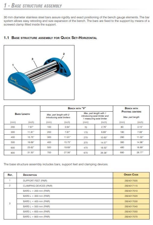 Marposs Quick Set Horizontal Base Structure Assembly by Testar Made in Italy