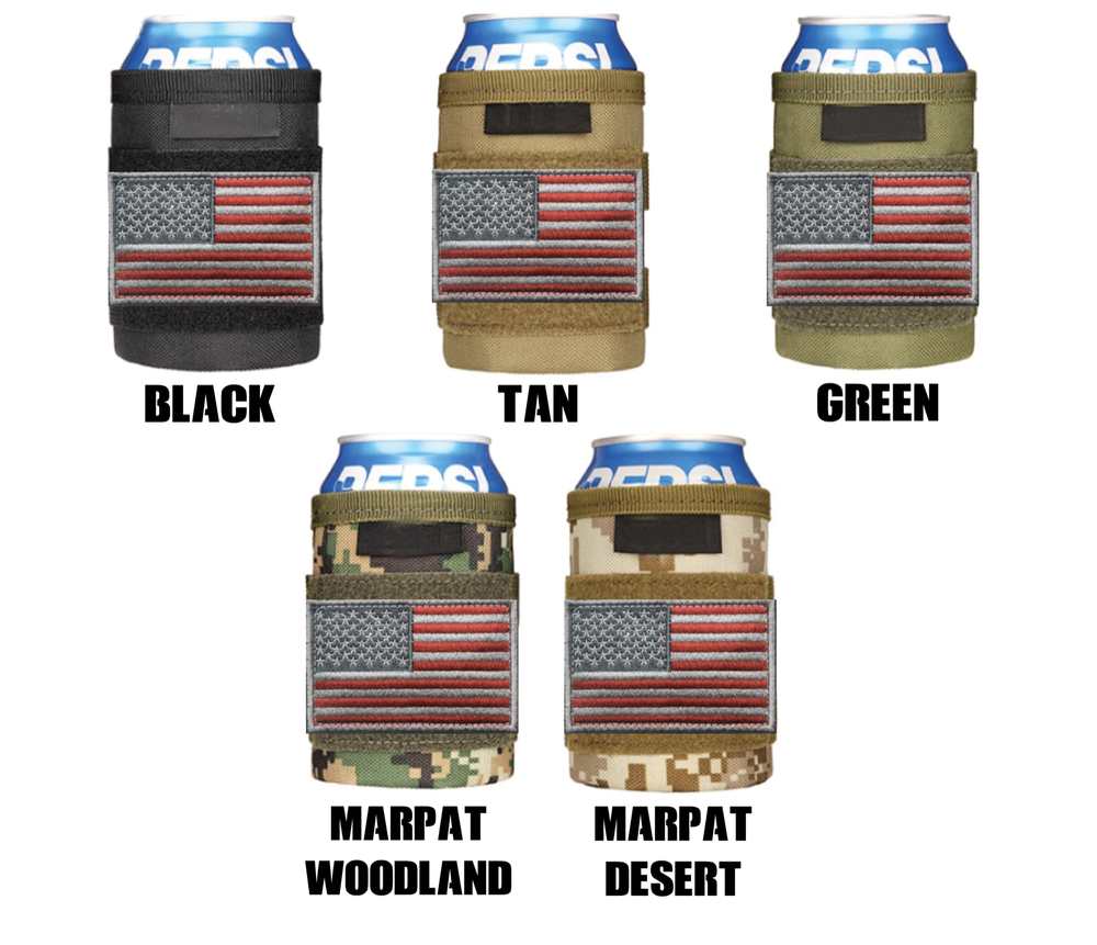 Tactical Beer Bottle Holder w/Flag Patch//Tactical Beverage Cooler//Molle Pouch
