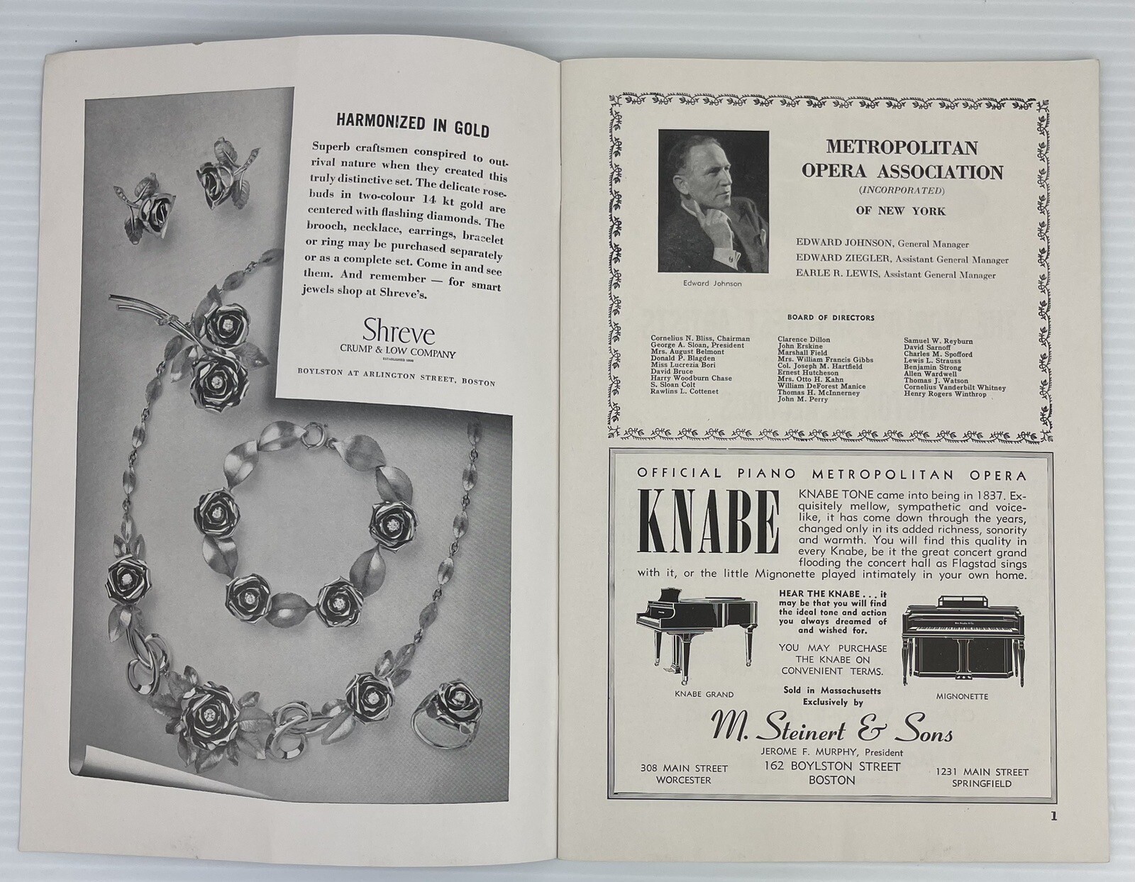 c1940s 1942 Metropolitan Opera Boston MASS Vintage Program w/ VTG Advertisements