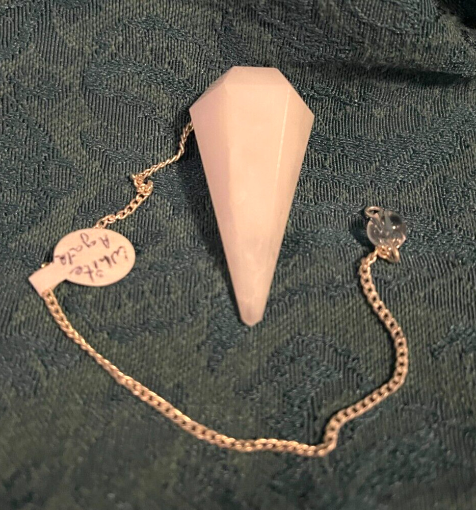 Beautiful Milky White Agate Pendulum with 12 Facets - Includes Storage Pouch!