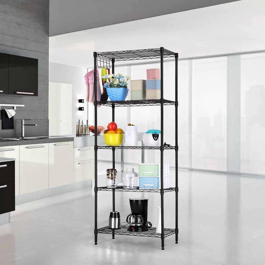 Black 5-Tier Layer Shelf Adjustable Wire Metal Shelving Rack High Quality Garage