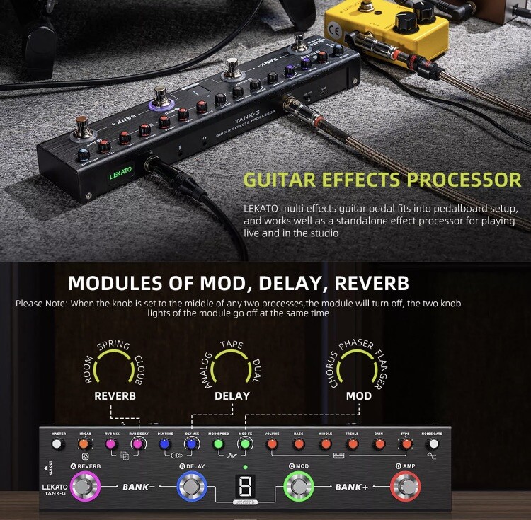 LEKATO Multi Effects Guitar Effects Pedal Processor 36 Presets Built-in 3000mAh