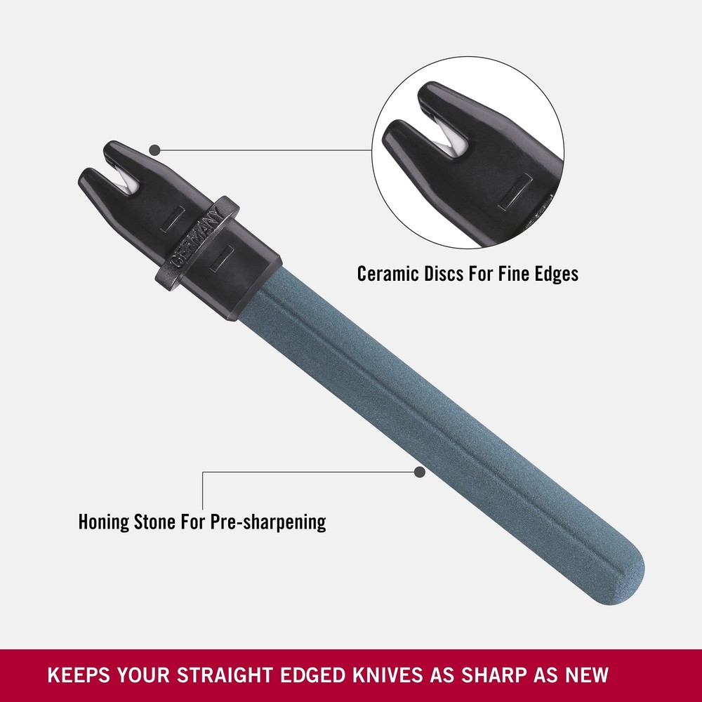 Portable Knife Sharpener Compact German Design with Honing Stone and Ceramic ...