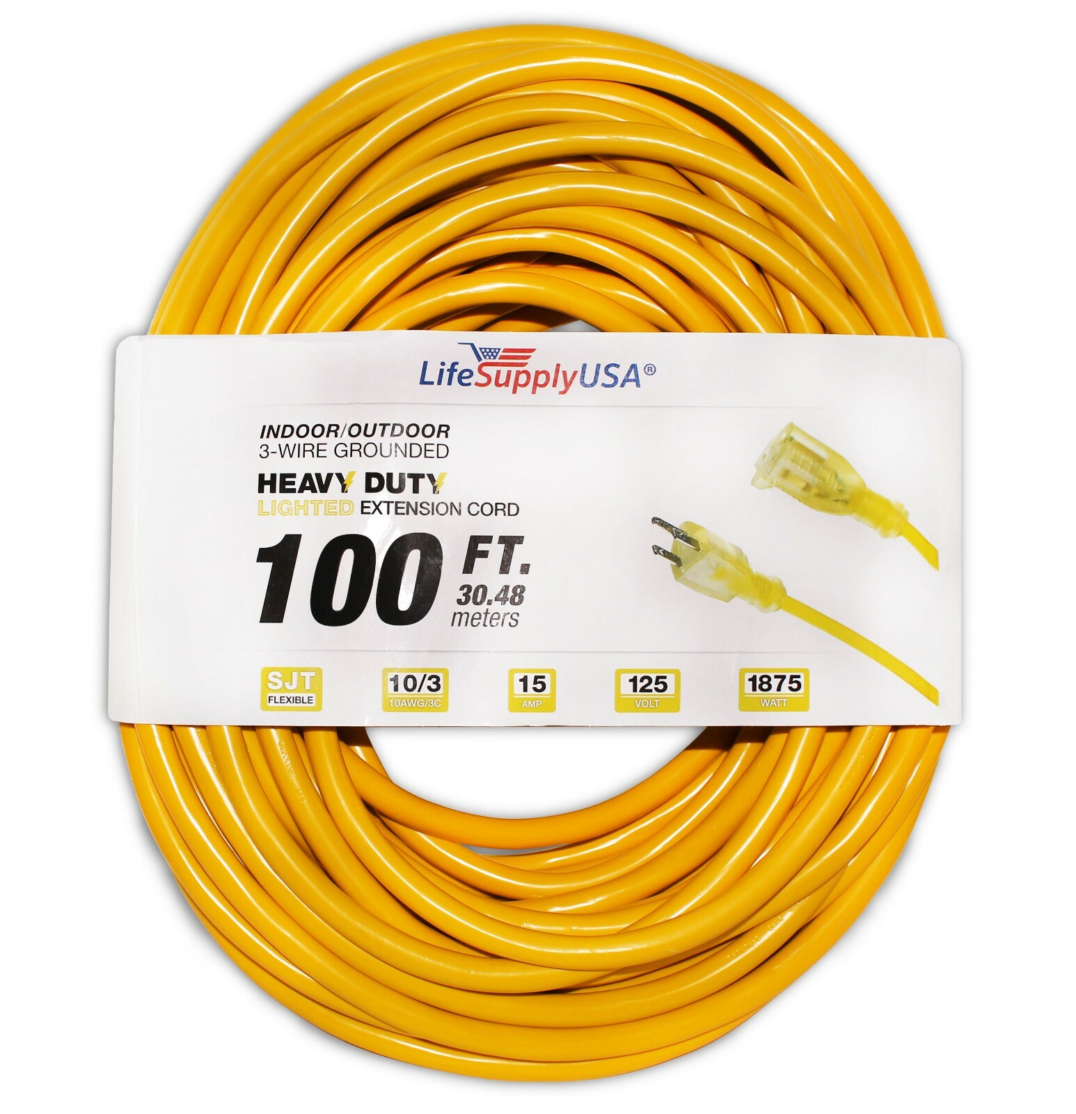 10/3 300V SJTW LIGHTED 15A Extension Cord - 3 6 10 25 50 75 100 200 ft foot feet