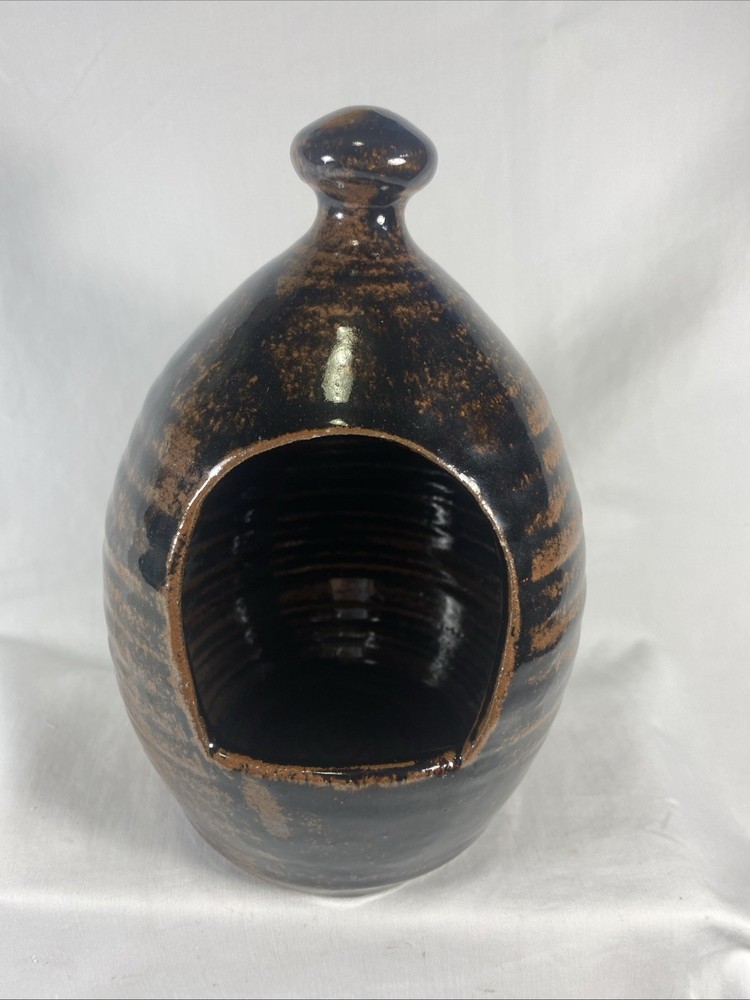 Rustic Brown Stoneware Salt Pig - 8" tall