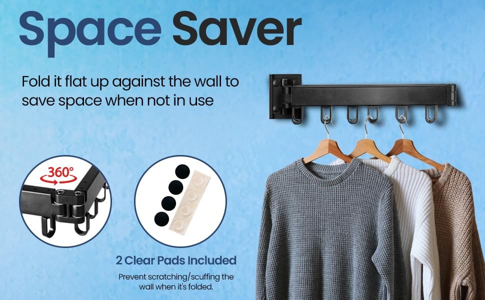 Wall Mounted Clothes Drying Rack - Collapsible, Foldable Space Saving Laundry Ha