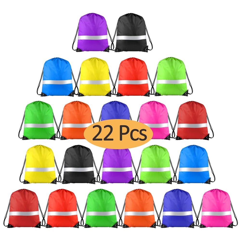 22 Pcs Drawstring Backpack Bag Bulk Reflective Backpack String Bags Cinch Sac...