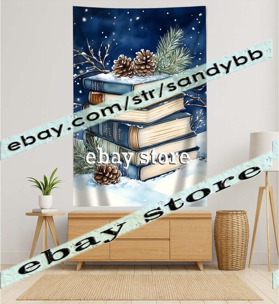 tapestry winter reading theme pinecone book stack 39X59 in