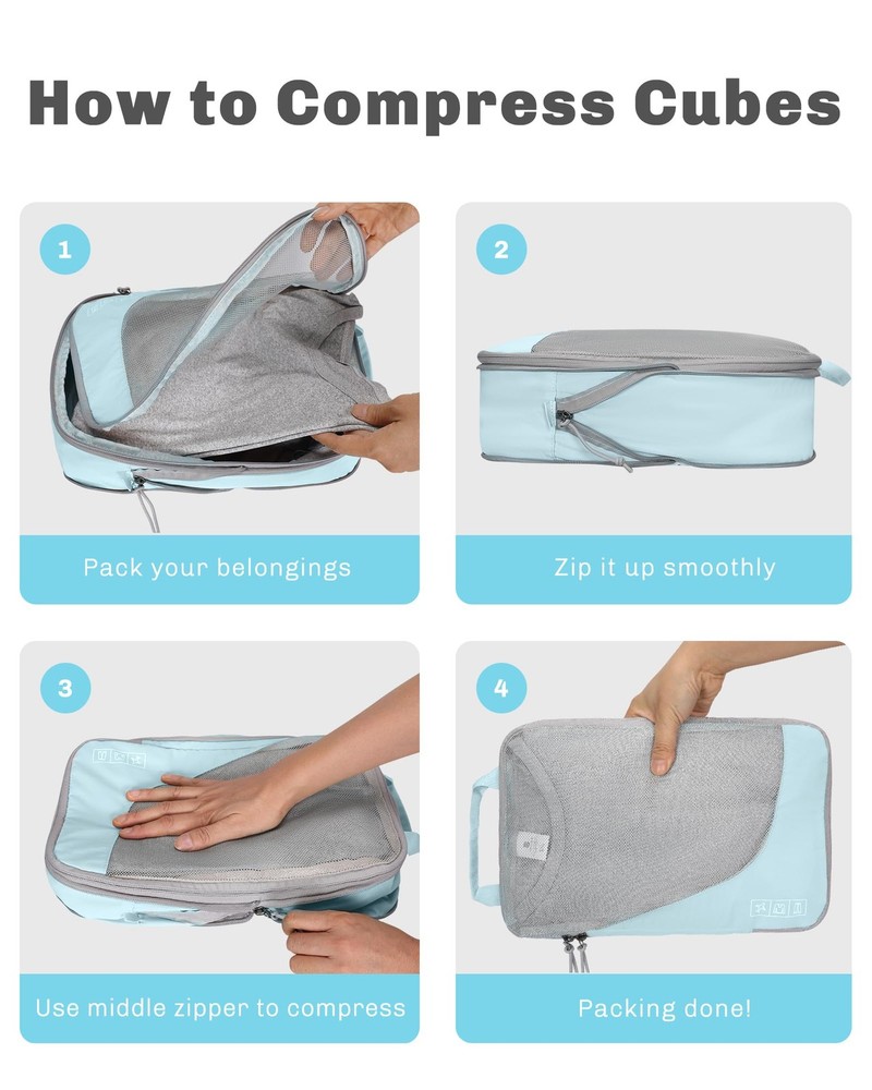 6 Set/ 4 Set/ 2 Set Compression Packing Cubes Travel Essentials Lightweight N...
