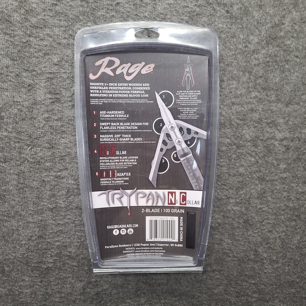 Rage Trypan NC Broadhead 100gr 3 Pack R35700 Titanium Rear Deploy