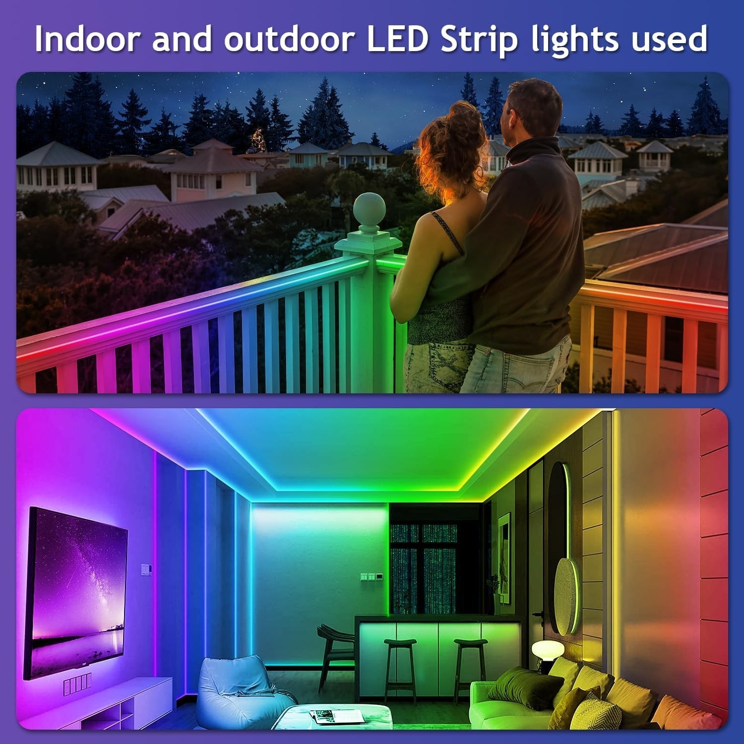 200ft Outdoor RGB LED Strip Lights Waterproof IP68, Music Sync, App & Remote Con