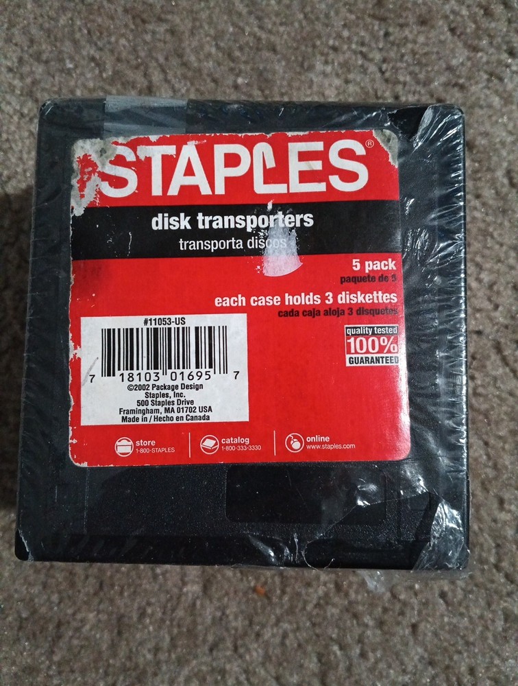 Diskette Holders Floppy Disk Storage 5 Cases 15 Diskettes Staples NEW Sealed